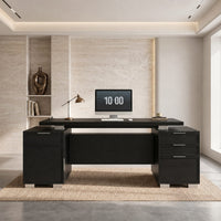 Sikaic Computer Desk 80.6" Modern Executive Desk with Power Outlet & 3 Large Cabinets Black Black / Engineered Wood / Modern