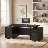 Sikaic Computer Desk 80.6" Modern Executive Desk with Power Outlet & 3 Large Cabinets Black Black / Engineered Wood / Modern