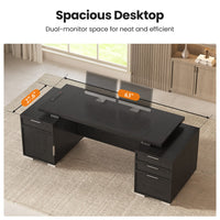 Sikaic Computer Desk 80.6" Modern Executive Desk with Power Outlet & 3 Large Cabinets Black Black / Engineered Wood / Modern