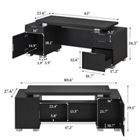 Sikaic Computer Desk 80.6" Modern Executive Desk with Power Outlet & 3 Large Cabinets Black Black / Engineered Wood / Modern