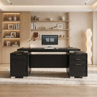 Sikaic Computer Desk 80.6" Modern Executive Desk with Power Outlet & 3 Large Cabinets Black Black / Engineered Wood / Modern
