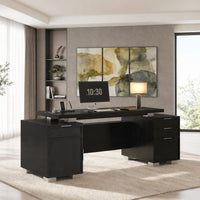 Sikaic Computer Desk 80.6" Modern Executive Desk with Power Outlet & 3 Large Cabinets Black Black / Engineered Wood / Modern