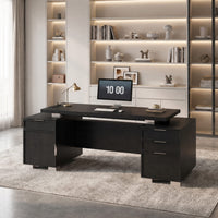 Sikaic Computer Desk 80.6" Modern Executive Desk with Power Outlet & 3 Large Cabinets Black Black / Engineered Wood / Modern