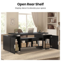 Sikaic Computer Desk 80.6" Modern Executive Desk with Power Outlet & 3 Large Cabinets Black Black / Engineered Wood / Modern