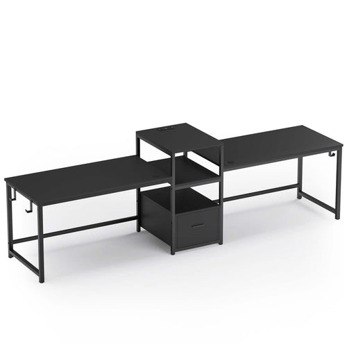 Sikaic Computer Desk 98 Inches 2 Person Computer Desk with Storage Black Black / Industrial / Engineered Wood