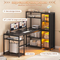 Sikaic Computer Desk Computer Desk with Storage Shelves 59 inches Office Desk with LED Light and Bookshelf Storage Shelves for Home Office Desk with Display Cabinet Rustic Black