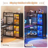 Sikaic Computer Desk Computer Desk with Storage Shelves 59 inches Office Desk with LED Light and Bookshelf Storage Shelves for Home Office Desk with Display Cabinet Rustic Black