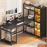 Sikaic Computer Desk Computer Desk with Storage Shelves 59 inches Office Desk with LED Light and Bookshelf Storage Shelves for Home Office Desk with Display Cabinet Rustic Black