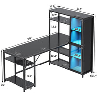 Sikaic Computer Desk Computer Desk with Storage Shelves 59 inches Office Desk with LED Light and Bookshelf Storage Shelves for Home Office Desk with Display Cabinet Rustic Black