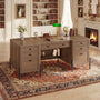 Sikaic Computer Desk 63 inch Executive Desk with 5 Drawers and Privacy Panel Brown Brown / Engineered Wood / Farmhouse