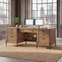 Sikaic Computer Desk 63 inch Executive Desk with 5 Drawers and Privacy Panel Brown Brown / Engineered Wood / Farmhouse