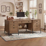 Sikaic Computer Desk 63 inch Executive Desk with 5 Drawers and Privacy Panel Brown Brown / Engineered Wood / Farmhouse