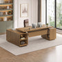 Sikaic Computer Desk 85.8" Large Executive Desk with Power Outlet Brown Brown / Engineered Wood & Metal / Modern