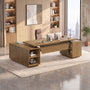 Sikaic Computer Desk 85.8" Large Executive Desk with Power Outlet Brown Brown / Engineered Wood & Metal / Modern
