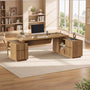 Sikaic Computer Desk 85.8" Large Executive Desk with Power Outlet Brown Brown / Engineered Wood & Metal / Modern