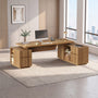Sikaic Computer Desk 85.8" Large Executive Desk with Power Outlet Brown Brown / Engineered Wood & Metal / Modern