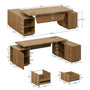 Sikaic Computer Desk 85.8" Large Executive Desk with Power Outlet Brown Brown / Engineered Wood & Metal / Modern