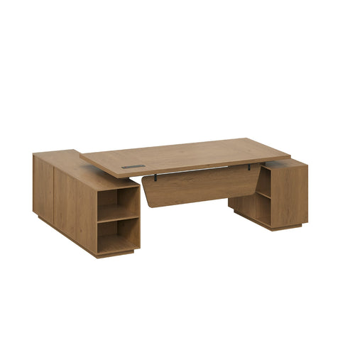 Sikaic Computer Desk 85.8" Large Executive Desk with Power Outlet Brown Brown / Engineered Wood & Metal / Modern