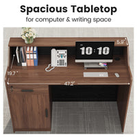 Sikaic Computer Desk 47 inch Reception Desk with Lockable Drawer Brown-Black Brown / Engineered Wood / Mid-Century Modern