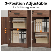 Sikaic Computer Desk 47 inch Reception Desk with Lockable Drawer Brown-Black Brown / Engineered Wood / Mid-Century Modern