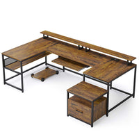 Sikaic Computer Desk 101.5 Inches U Shaped Reversible L Shaped Computer Desk Brown Brown / Engineered Wood / Modern