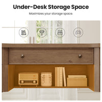 Sikaic Computer Desk 59in Farmhouse Executive Desk with 4 Drawers & Storage Shelf Brown Brown / Engineered Wood / Modern