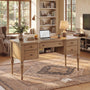 Sikaic Computer Desk 59in Farmhouse Executive Desk with 4 Drawers & Storage Shelf Brown Brown / Engineered Wood / Modern