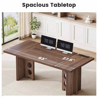 Sikaic Computer Desk 63 inch Dining Table for 4 People with Built-In Charging Hub Brown Brown / Engineered Wood / Modern