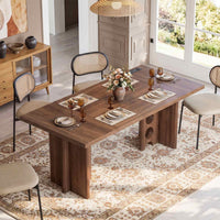Sikaic Computer Desk 63 inch Dining Table for 4 People with Built-In Charging Hub Brown Brown / Engineered Wood / Modern