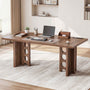 Sikaic Computer Desk 63 inch Dining Table for 4 People with Built-In Charging Hub Brown Brown / Engineered Wood / Modern