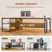 Sikaic Computer Desk 71 in Reversible L Shaped Executive Desk with Mobile File Cabinet and Power Outlets Brown Brown / Engineered Wood / Modern