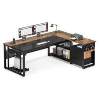 Sikaic Computer Desk 71 in Reversible L Shaped Executive Desk with Power Outlets Brown Brown / Engineered Wood / Modern