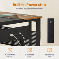 Sikaic Computer Desk 71 in Reversible L Shaped Executive Desk with Power Outlets Brown Brown / Engineered Wood / Modern