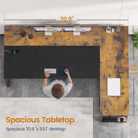 Sikaic Computer Desk 71 in Reversible L Shaped Executive Desk with Power Outlets Brown Brown / Engineered Wood / Modern