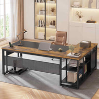 Sikaic Computer Desk 71 in Reversible L Shaped Executive Desk with Power Outlets Brown Brown / Engineered Wood / Modern
