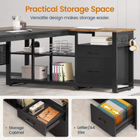 Sikaic Computer Desk 71 in Reversible L Shaped Executive Desk with Power Outlets Brown Brown / Engineered Wood / Modern