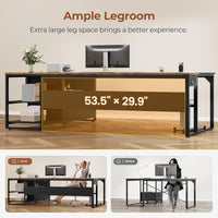 Sikaic Computer Desk 71 in Reversible L Shaped Executive Desk with Widen File Drawers and Power Outlets Brown Brown / Engineered Wood / Modern