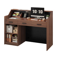 Sikaic Computer Desk Modern 47-Inch Reception Desk with Lockable Drawer Brown Brown / Engineered Wood / Modern