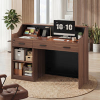 Sikaic Computer Desk Modern 47-Inch Reception Desk with Lockable Drawer Brown Brown / Engineered Wood / Modern