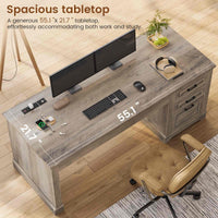 Sikaic Computer Desk 55" Computer Desk with Storage Drawers and Power Outlet Grey Grey / Engineered Wood / Modern
