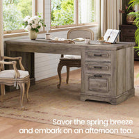 Sikaic Computer Desk 55" Computer Desk with Storage Drawers and Power Outlet Grey Grey / Engineered Wood / Modern