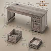 Sikaic Computer Desk 55" Computer Desk with Storage Drawers and Power Outlet Grey Grey / Engineered Wood / Modern