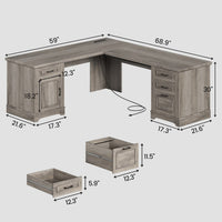 Sikaic Computer Desk 69 Inches L Shaped Computer Desk Grey Grey / Engineered Wood / Modern
