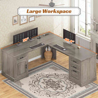 Sikaic Computer Desk 69 Inches L Shaped Computer Desk Grey Grey / Engineered Wood / Modern