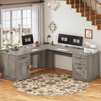 Sikaic Computer Desk 69 Inches L Shaped Computer Desk Grey Grey / Engineered Wood / Modern