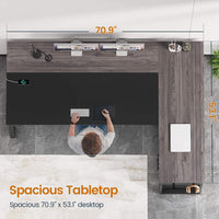 Sikaic Computer Desk 71 in Reversible L Shaped Executive Desk with Power Outlets Grey Grey / Engineered Wood / Modern