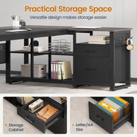 Sikaic Computer Desk 71 in Reversible L Shaped Executive Desk with Power Outlets Grey Grey / Engineered Wood / Modern