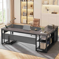 Sikaic Computer Desk 71 in Reversible L Shaped Executive Desk with Power Outlets Grey Grey / Engineered Wood / Modern