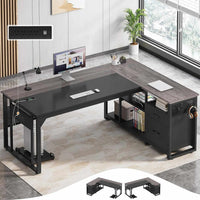 Sikaic Computer Desk 71 in Reversible L Shaped Executive Desk with Power Outlets Grey Grey / Engineered Wood / Modern