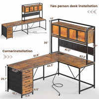 Sikaic Computer Desk LED L Shaped Computer Desk 62 inches Reversible L Shaped Desk with Storage Drawers Hutch and Pegboard Corner Desk with Power Outlet for Home Office Rustic Brown